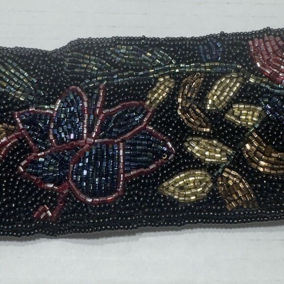 VTG 80s 70s Black Sz S XS Beaded Waist Belt Retro Goth Grunge Floral 3” Regale - Picture 5 of 14